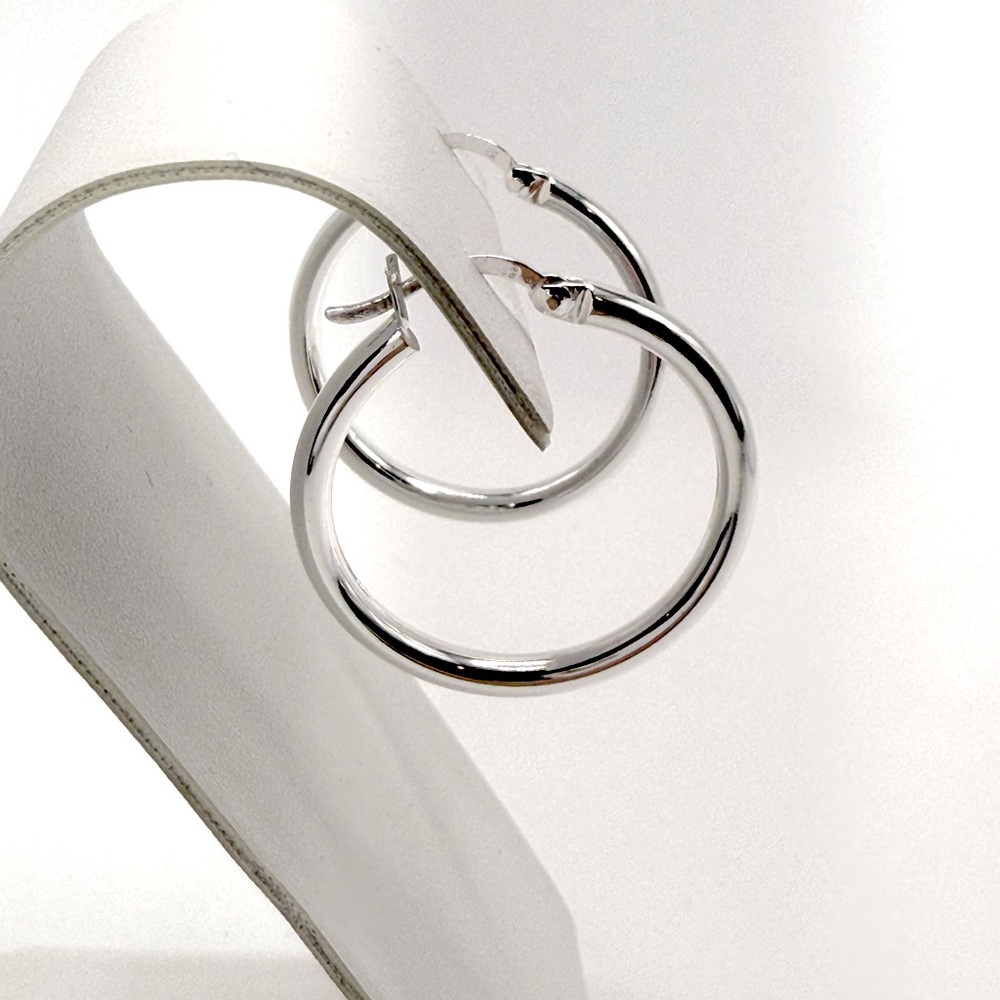 .925 Sterling Silver 3mm x 30mm Tube Hoop Earrings - Picture 5 of 13